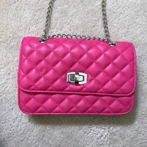 Express pink and silver chain purse/clutch